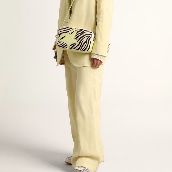 Star Bag in white & lime hammered leather w/zebra-print pony skin insert - Picture 5 of 8